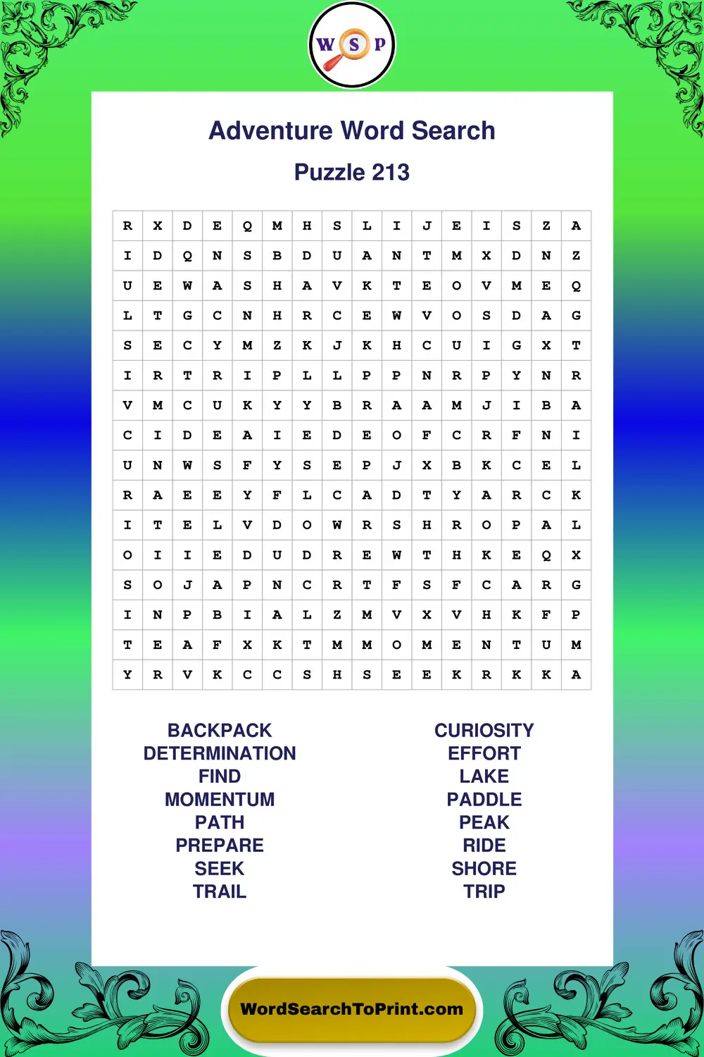 Adventure Word Search Puzzle 213