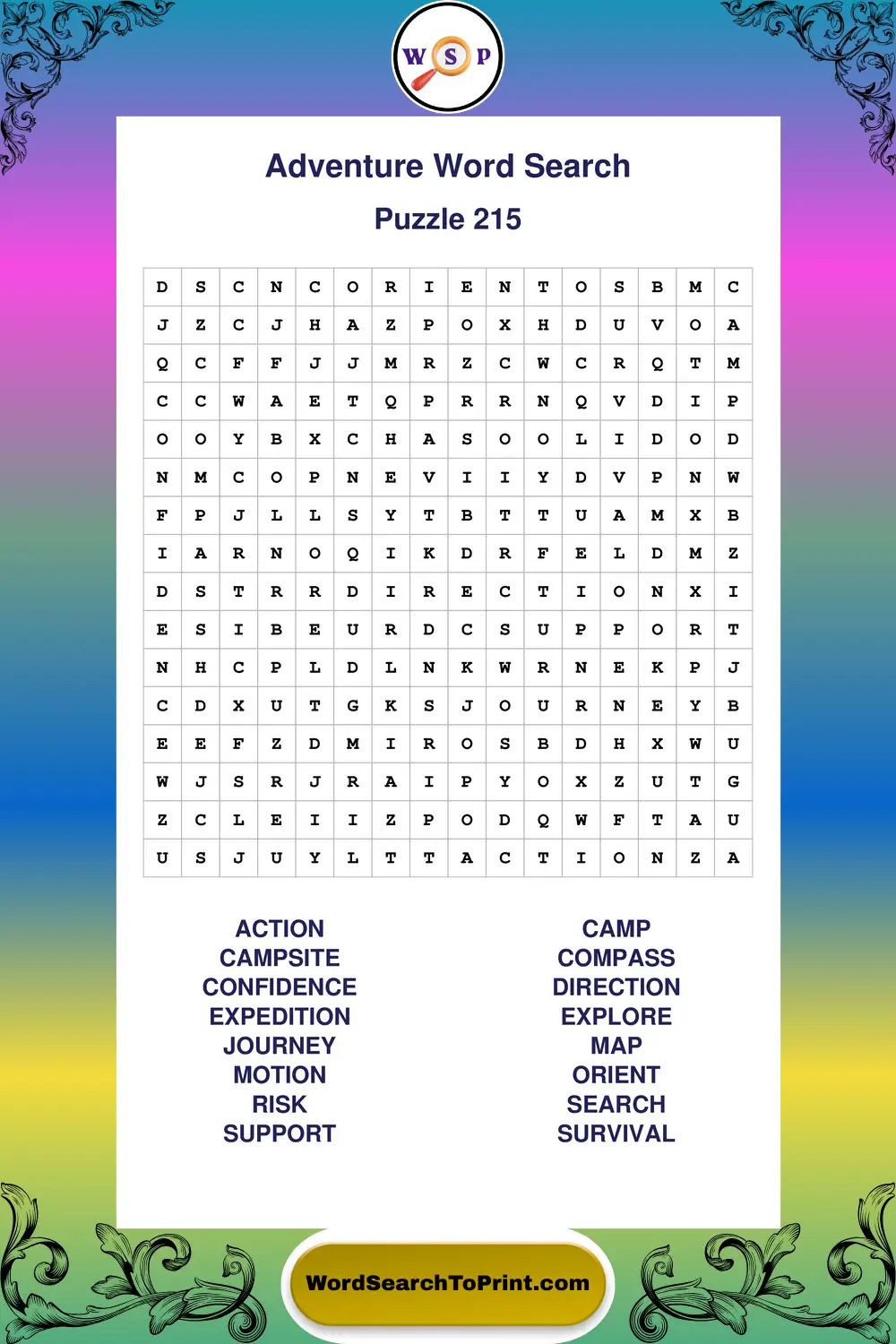 Adventure Word Search Puzzle 215