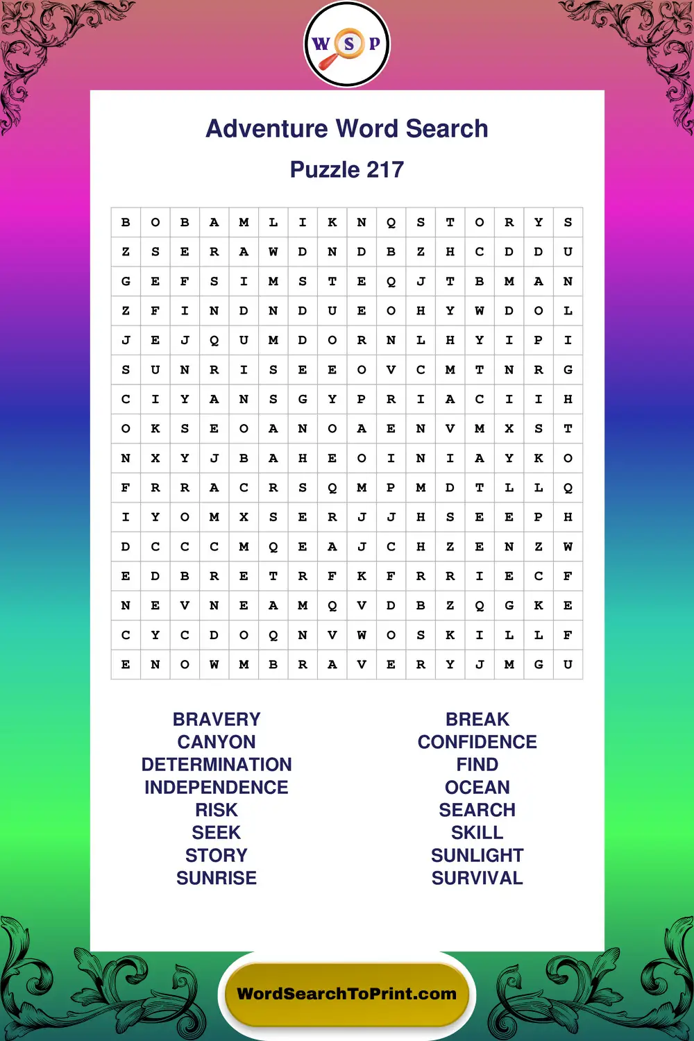 Adventure Word Search Puzzle 217