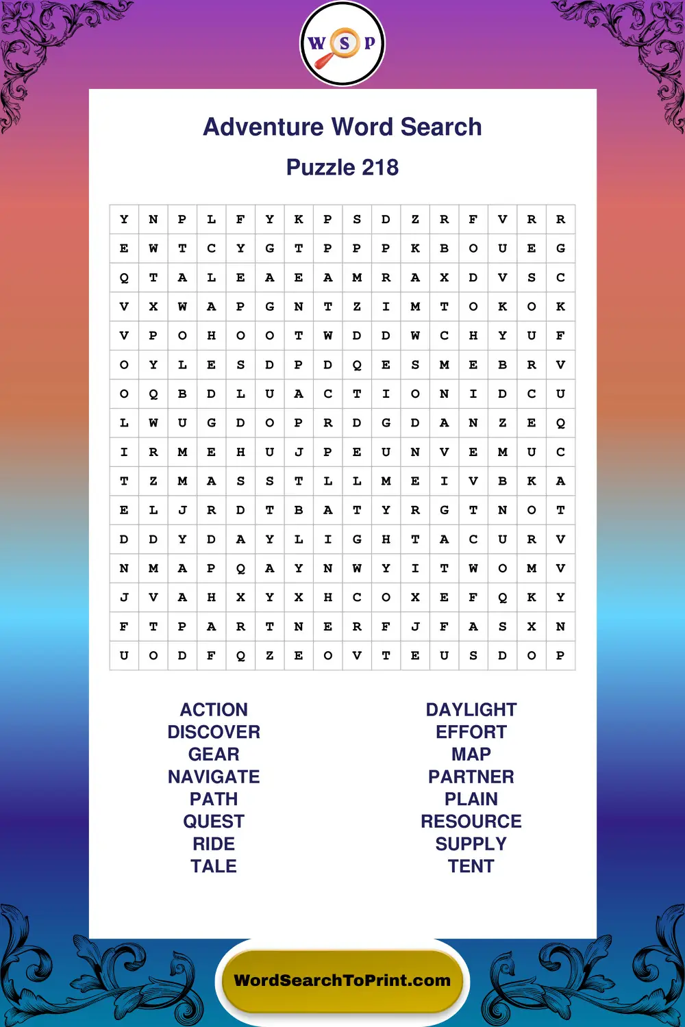 Adventure Word Search Puzzle 218