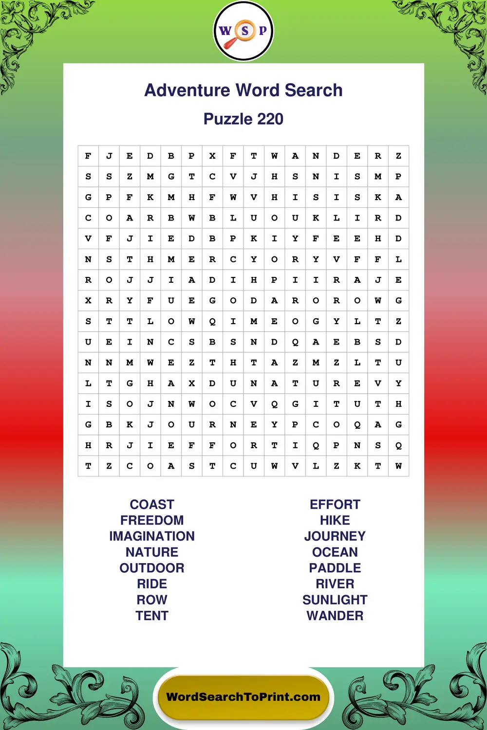 Adventure Word Search Puzzle 220