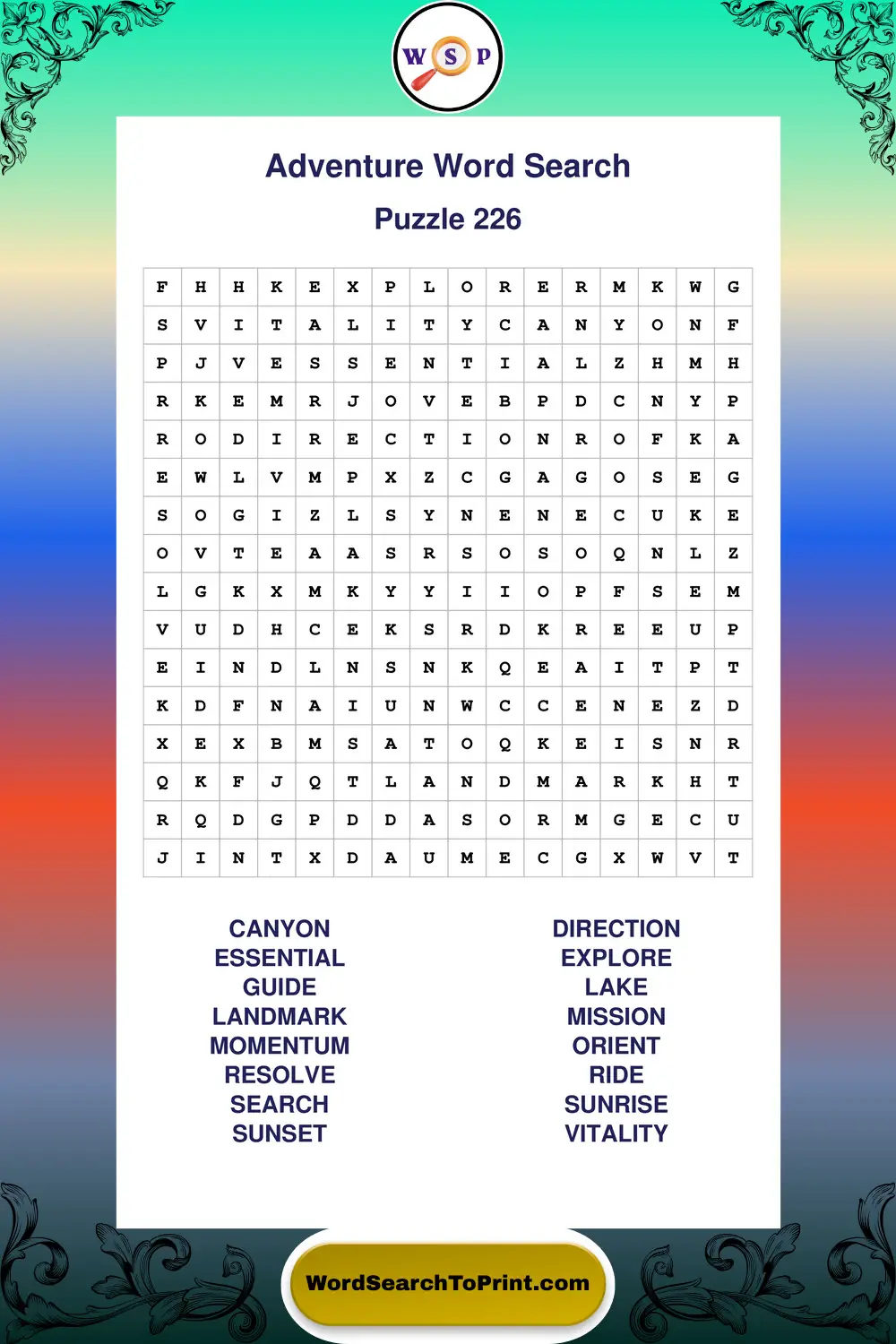 Adventure Word Search Puzzle 226