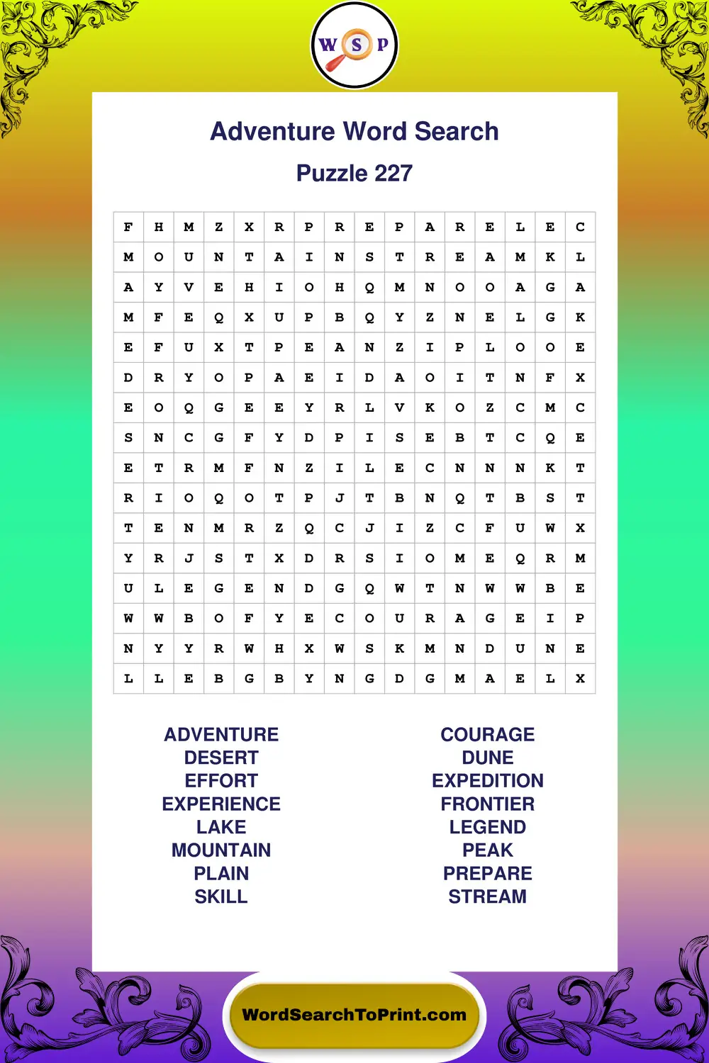 Adventure Word Search Puzzle 227