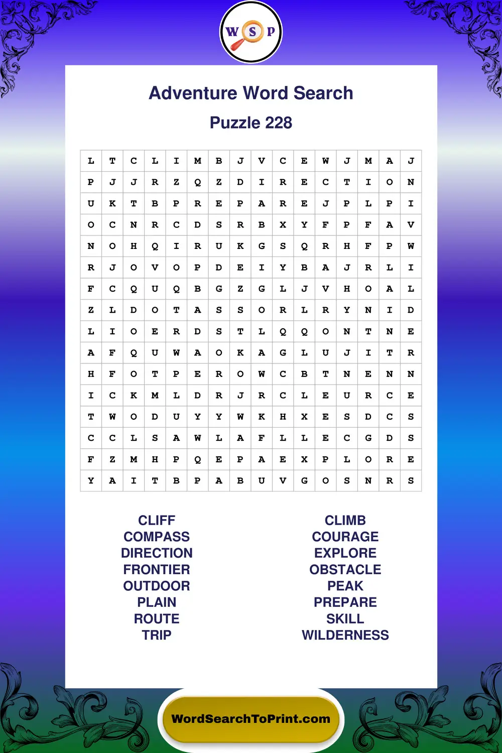 Adventure Word Search Puzzle 228