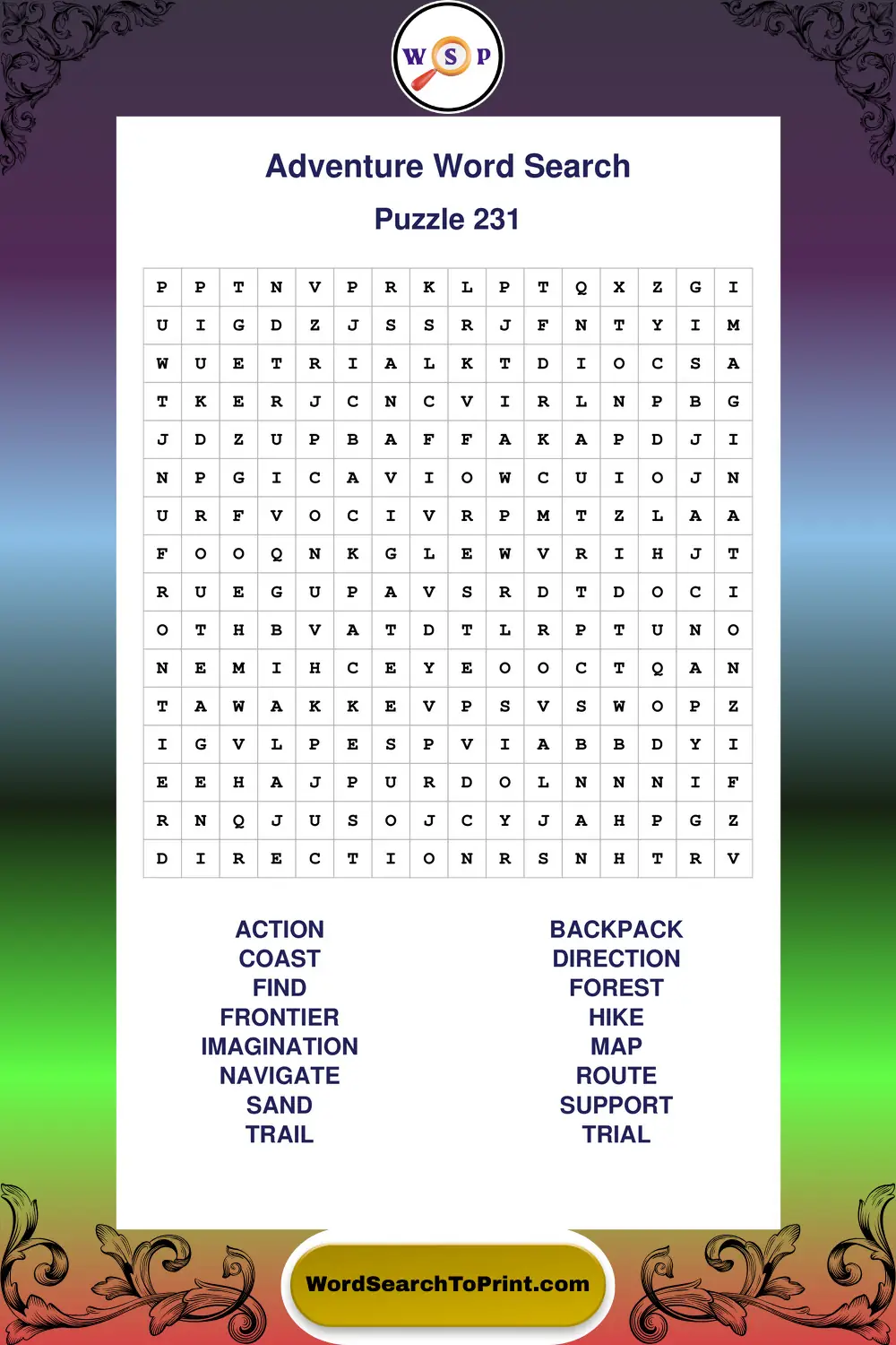 Adventure Word Search Puzzle 231