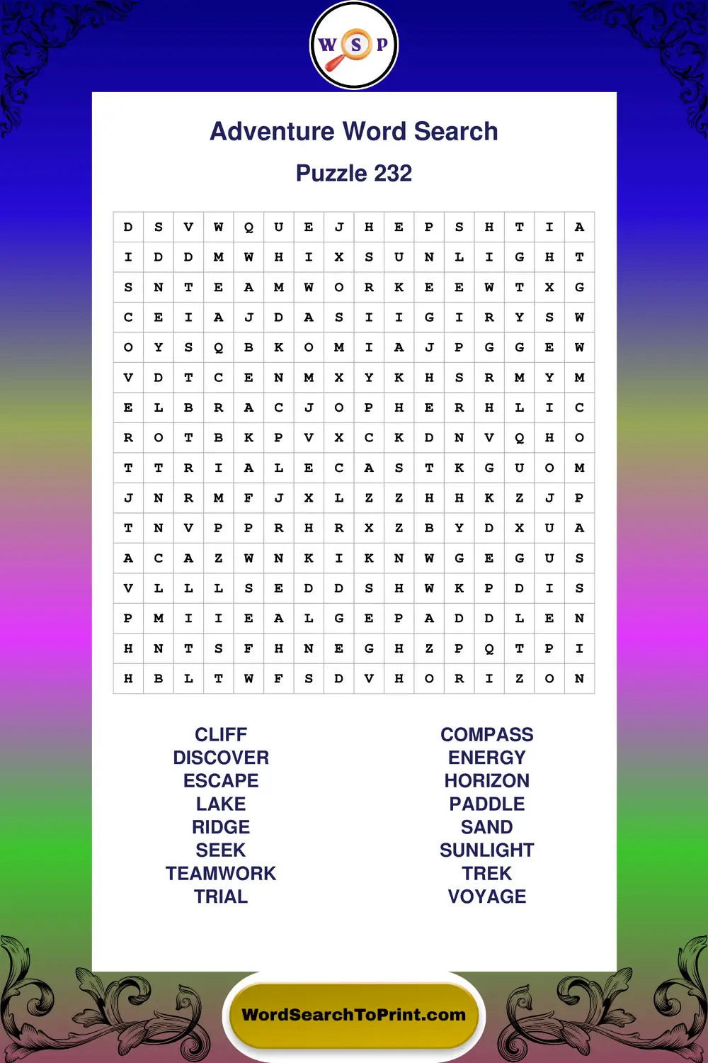 Adventure Word Search Puzzle 232