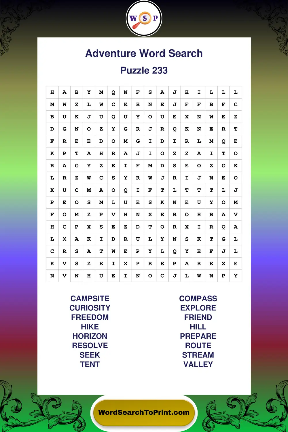 Adventure Word Search Puzzle 233