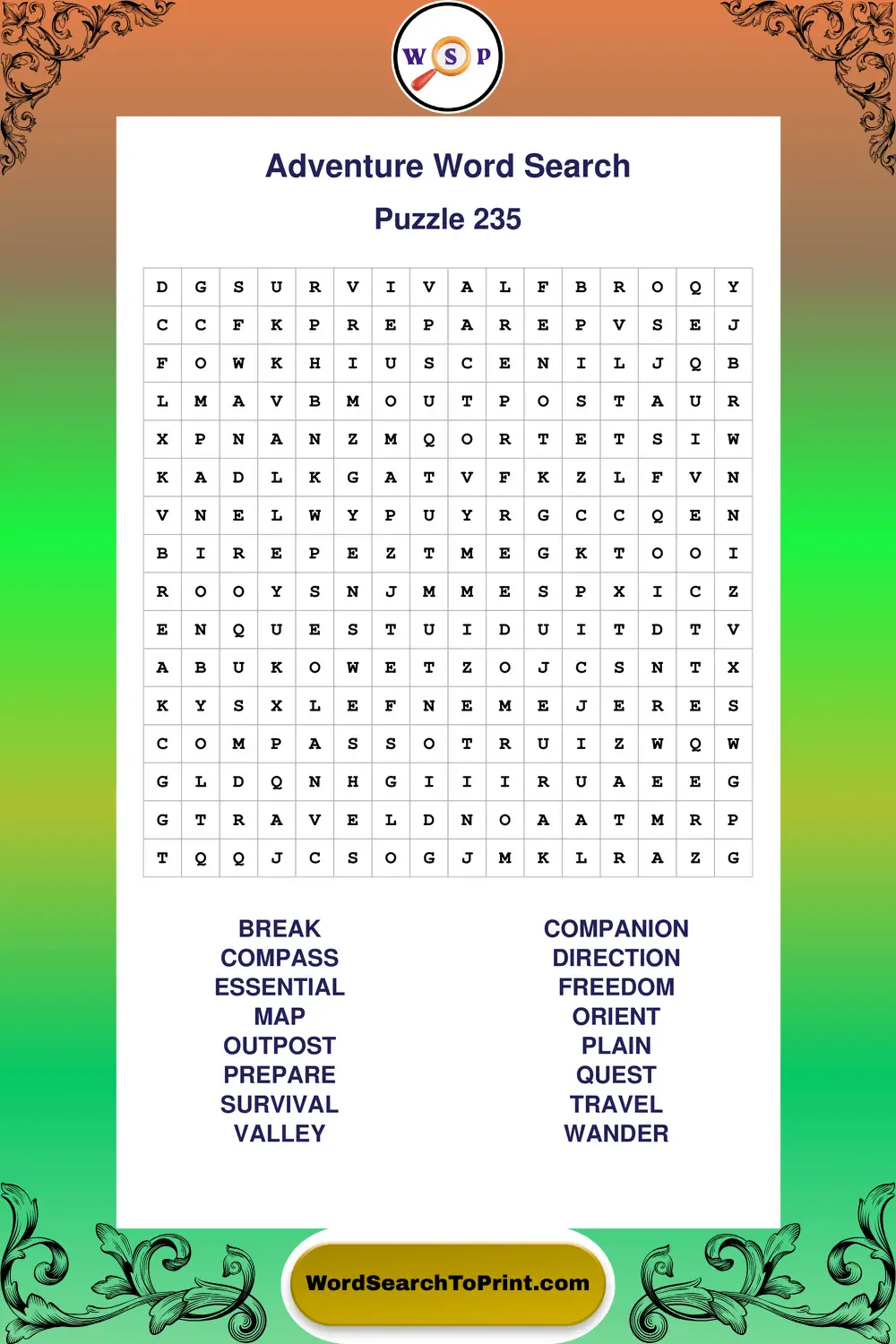 Adventure Word Search Puzzle 235