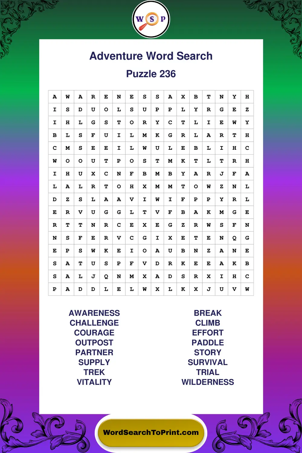 Adventure Word Search Puzzle 236