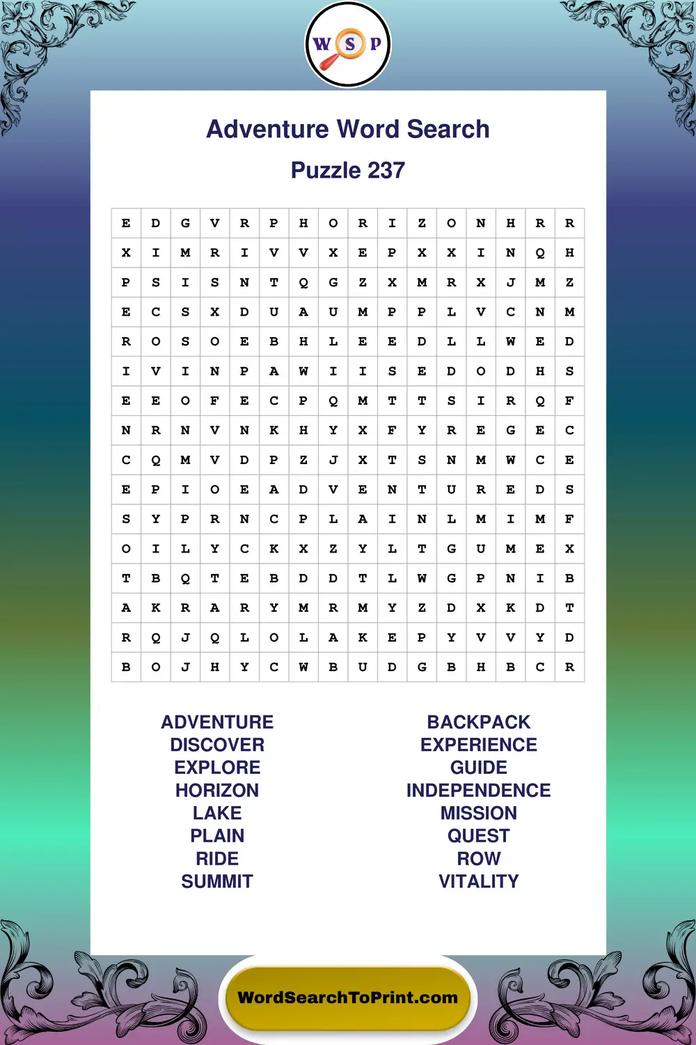 Adventure Word Search Puzzle 237
