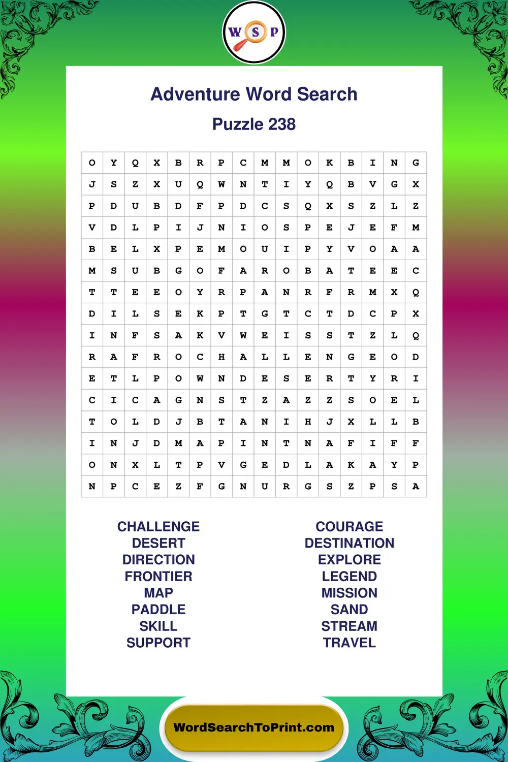 Adventure Word Search Puzzle 238