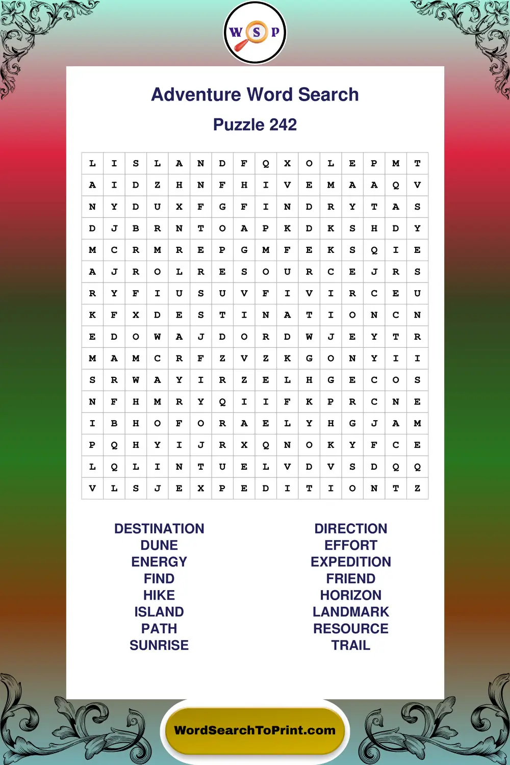 Adventure Word Search Puzzle 242