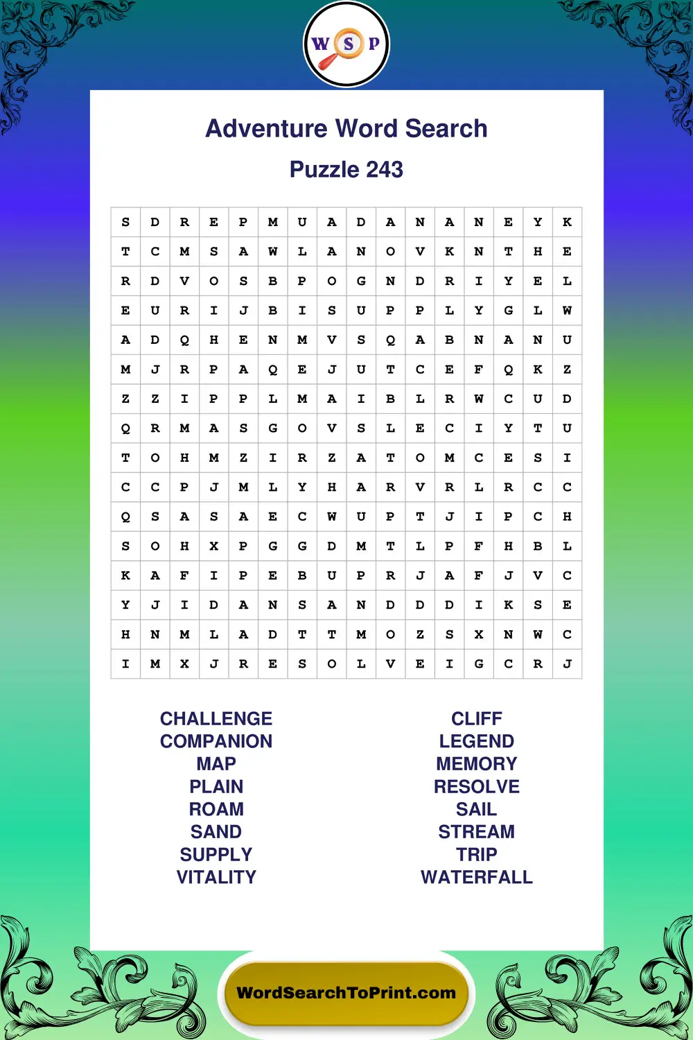 Adventure Word Search Puzzle 243