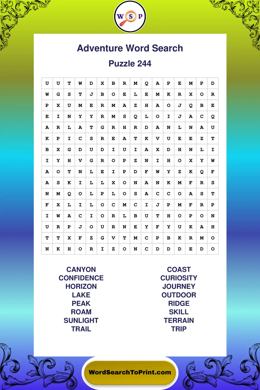 Adventure Word Search Puzzle 244