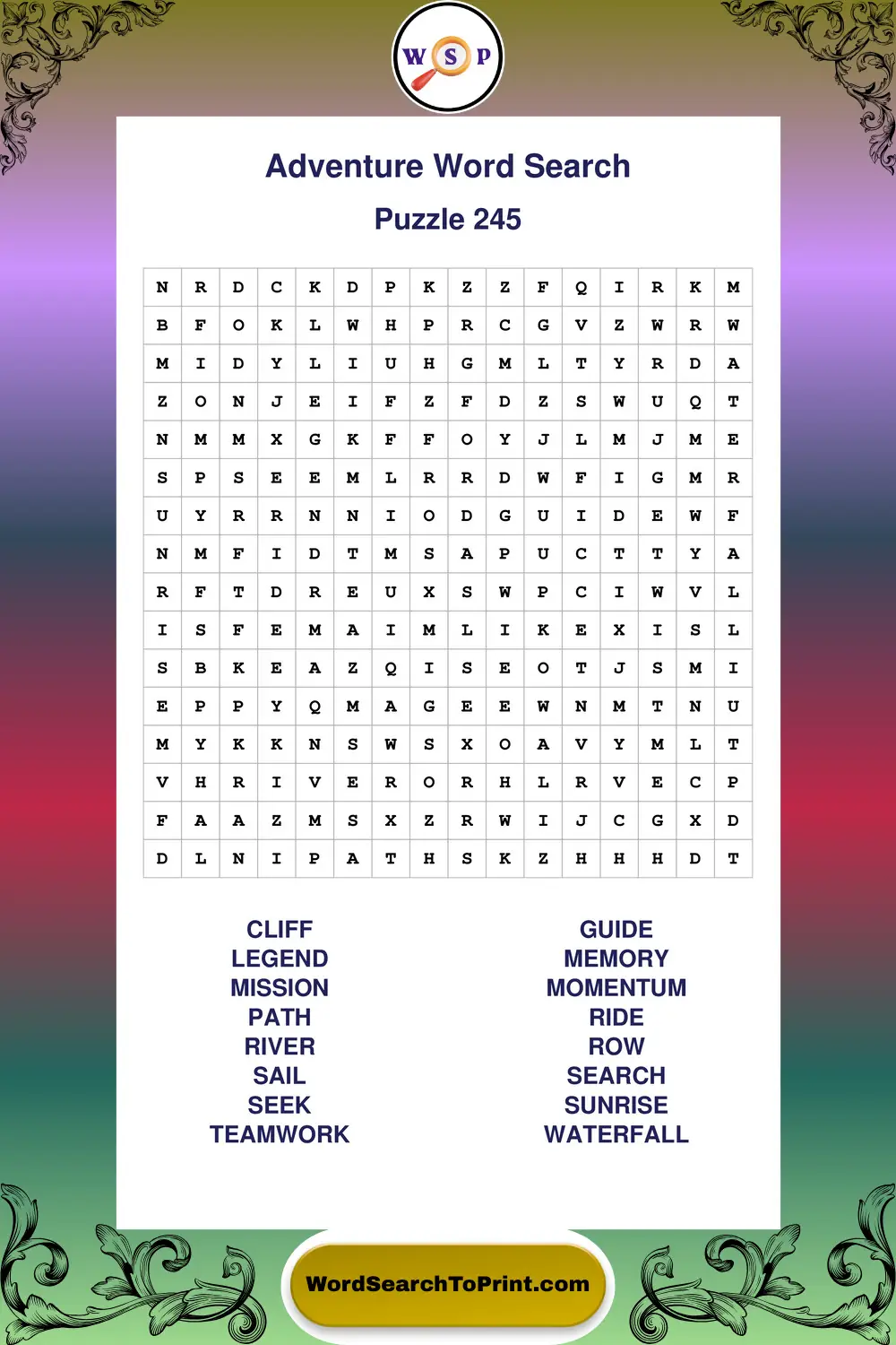 Adventure Word Search Puzzle 245