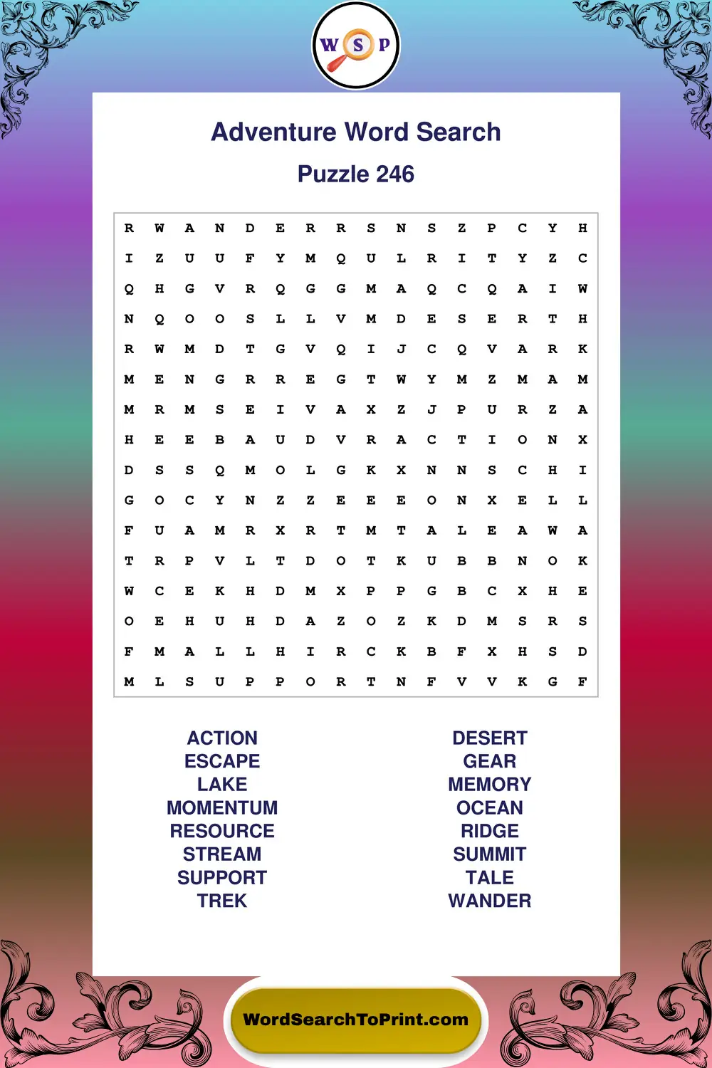 Adventure Word Search Puzzle 246