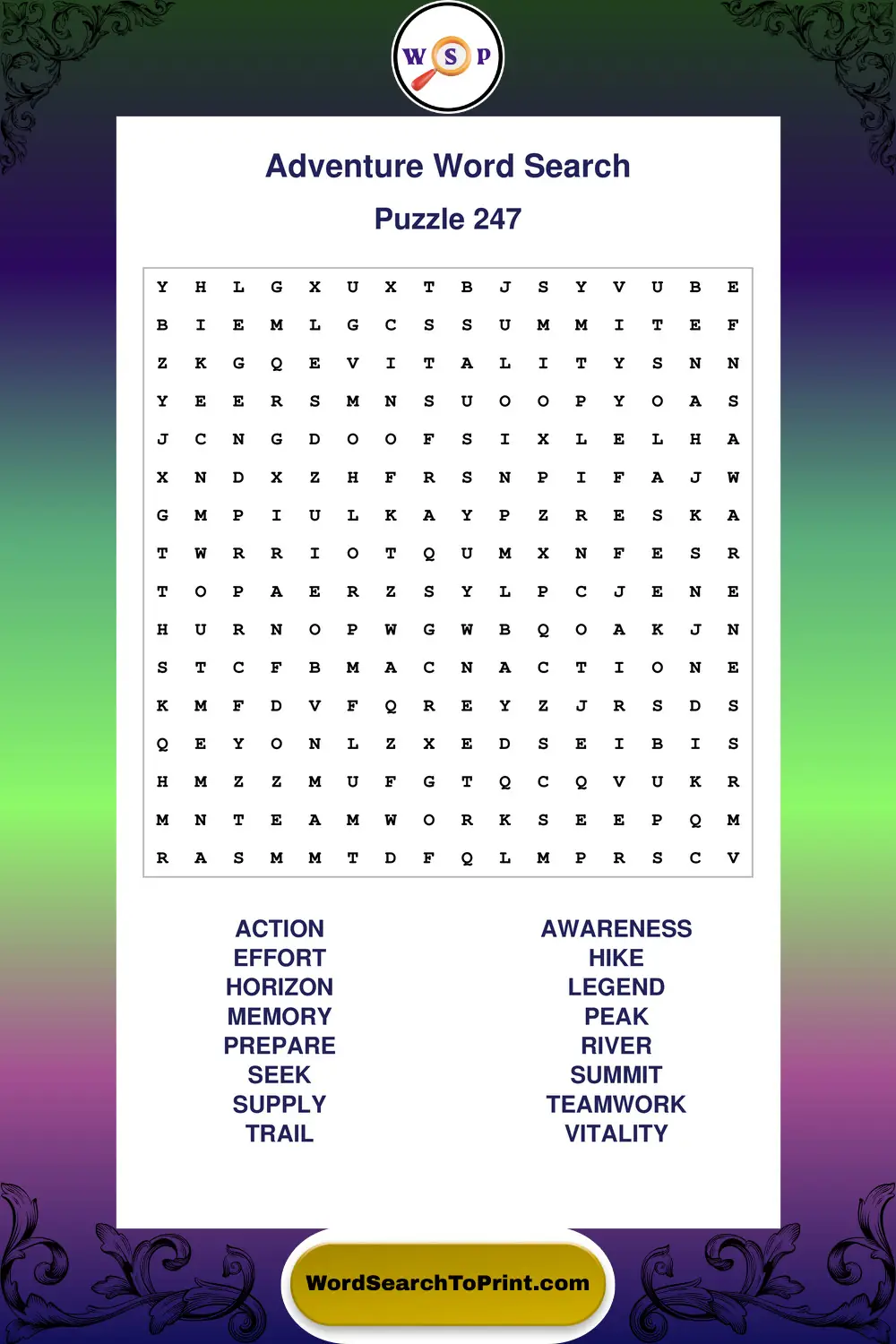 Adventure Word Search Puzzle 247