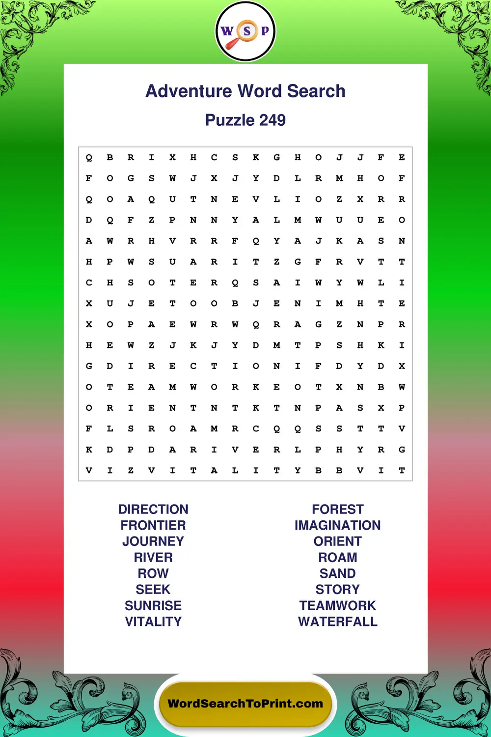 Adventure Word Search Puzzle 249