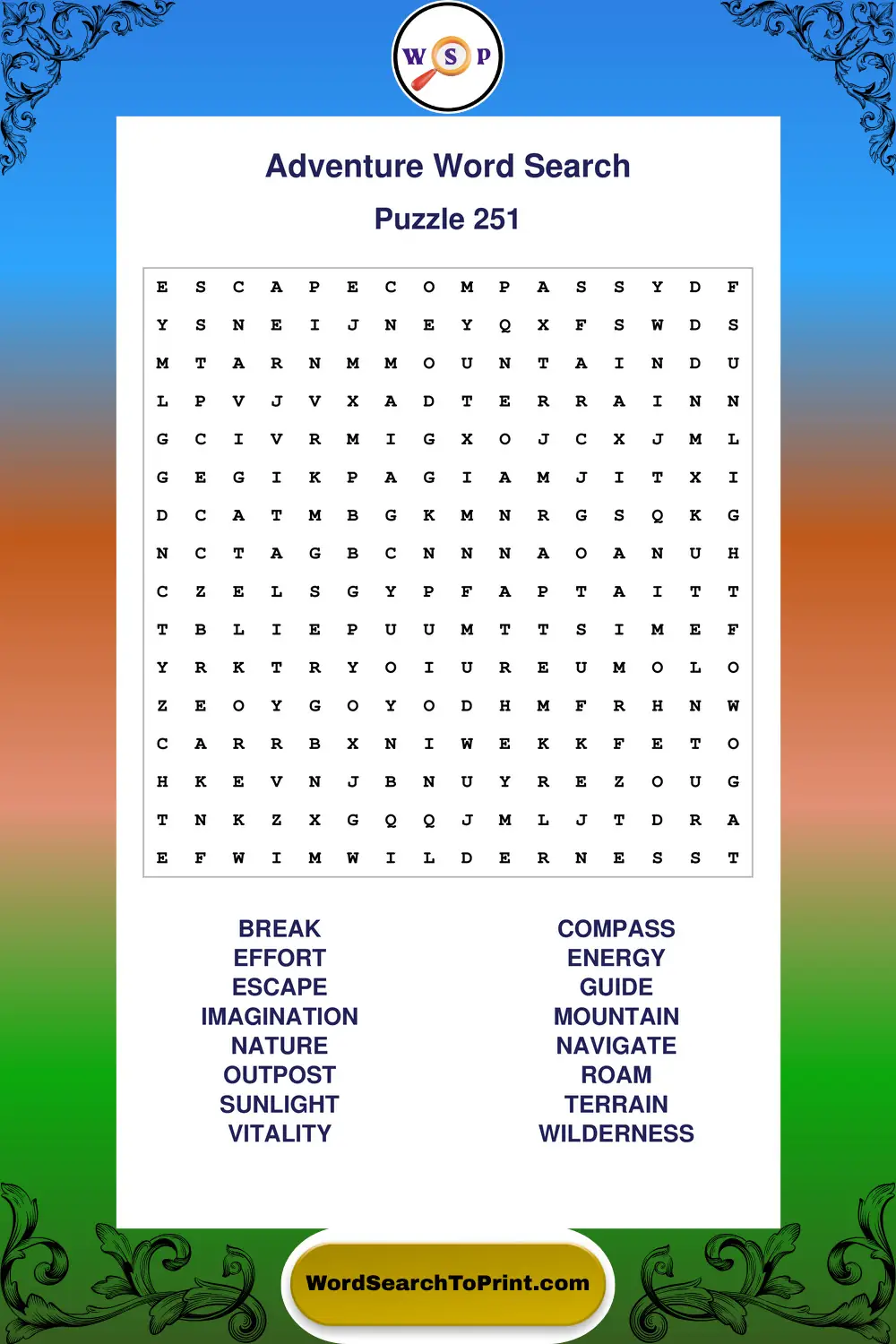 Adventure Word Search Puzzle 251
