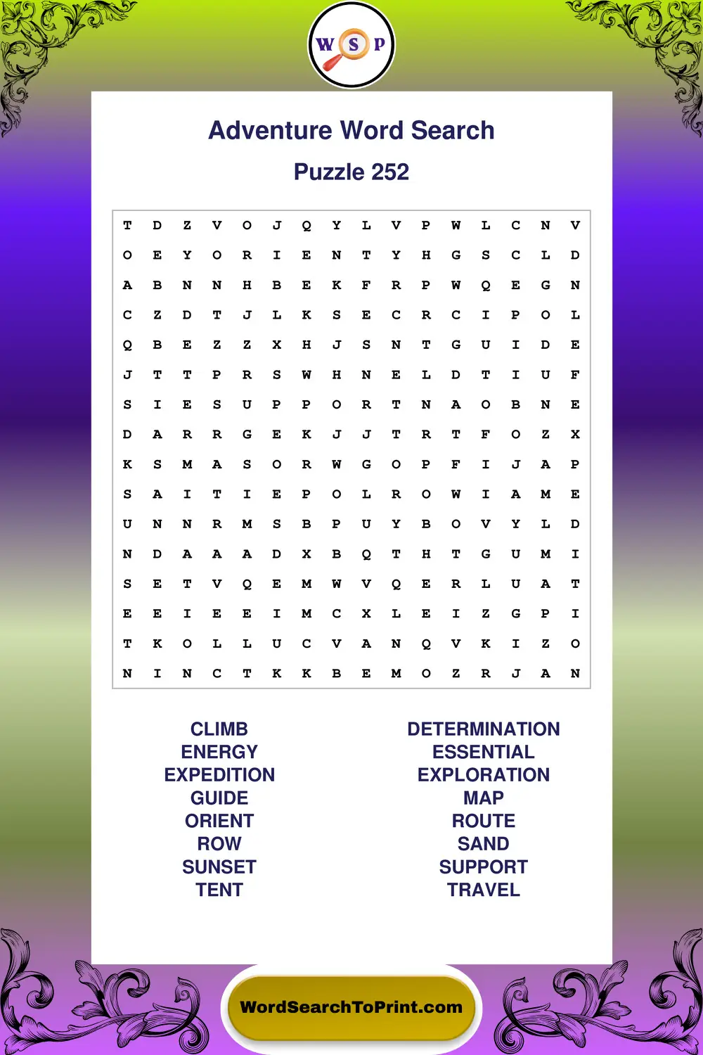 Adventure Word Search Puzzle 252