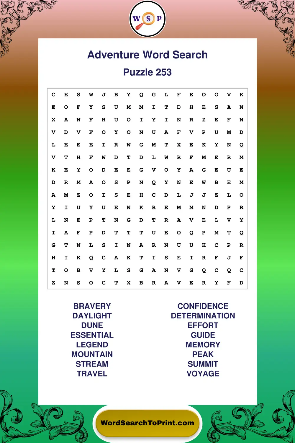 Adventure Word Search Puzzle 253