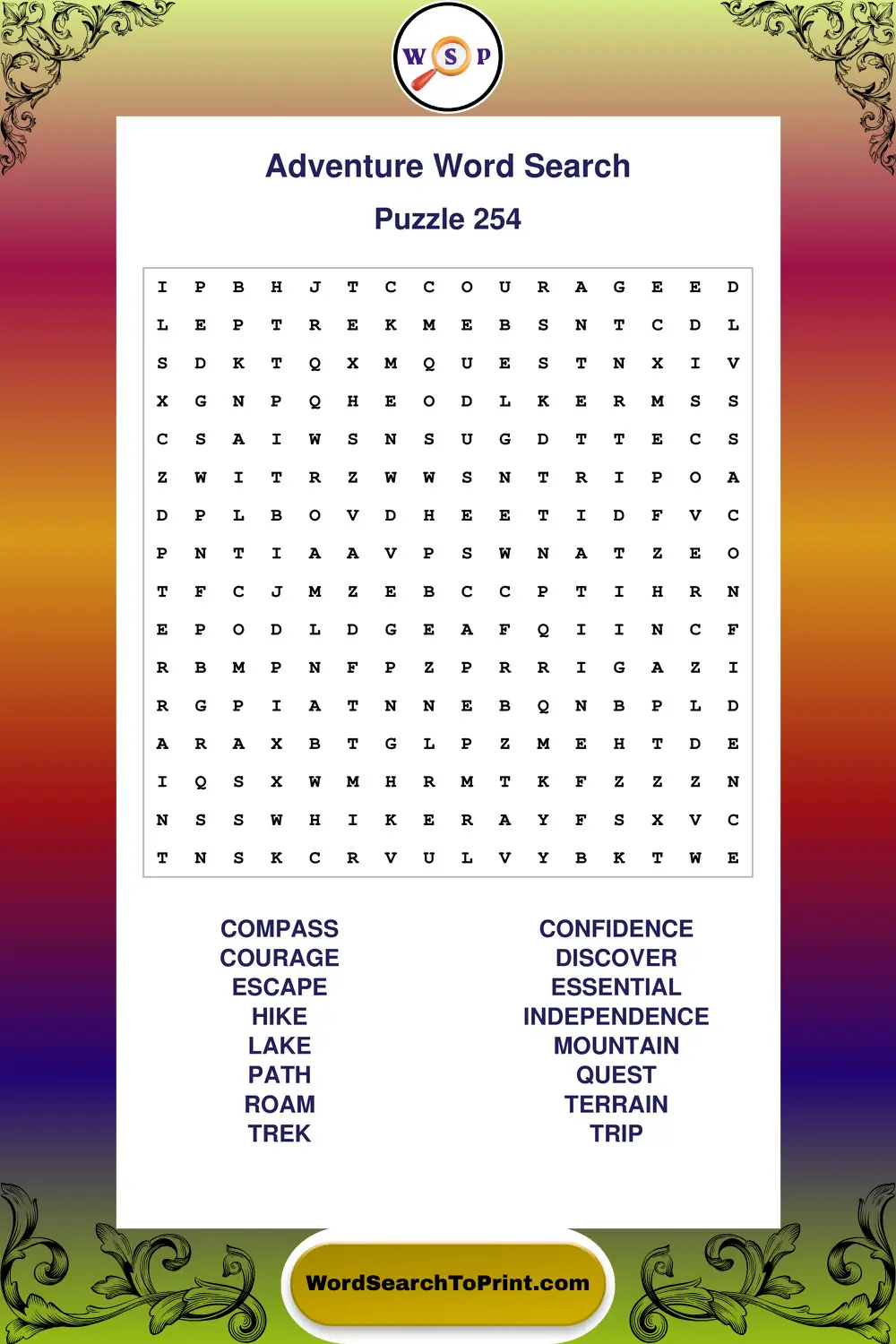 Adventure Word Search Puzzle 254