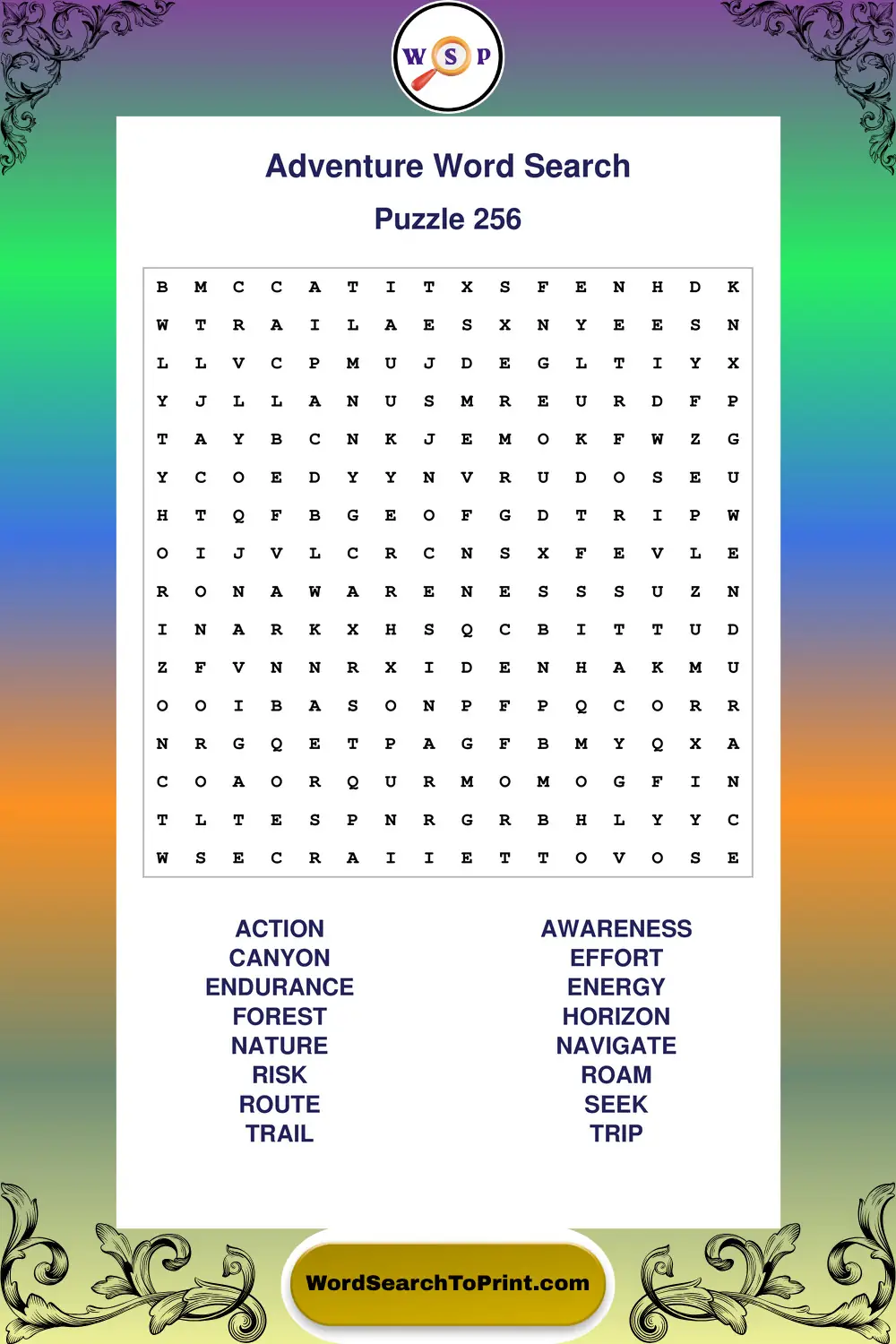 Adventure Word Search Puzzle 256