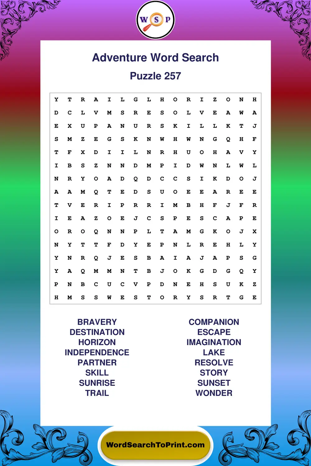 Adventure Word Search Puzzle 257