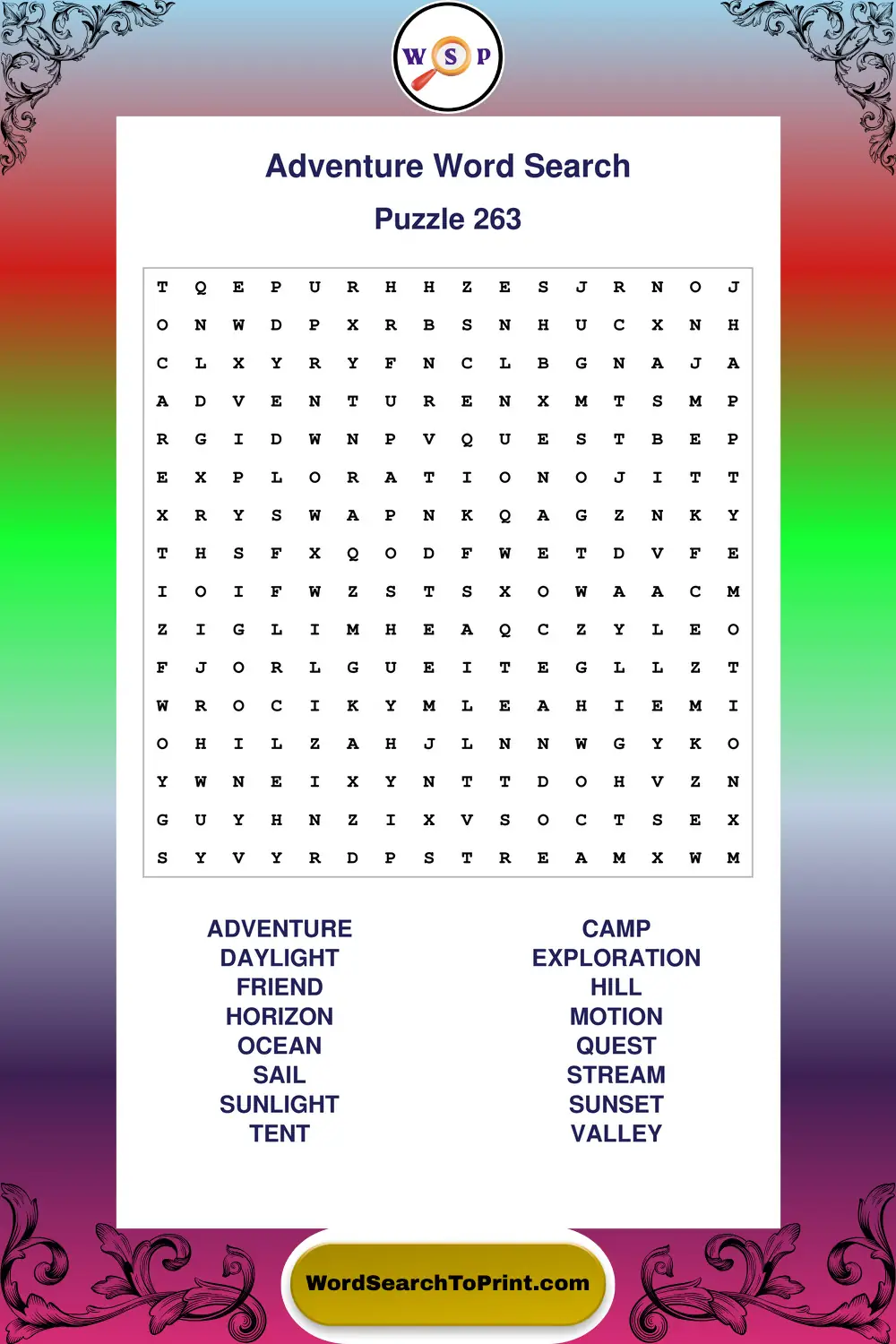 Adventure Word Search Puzzle 263
