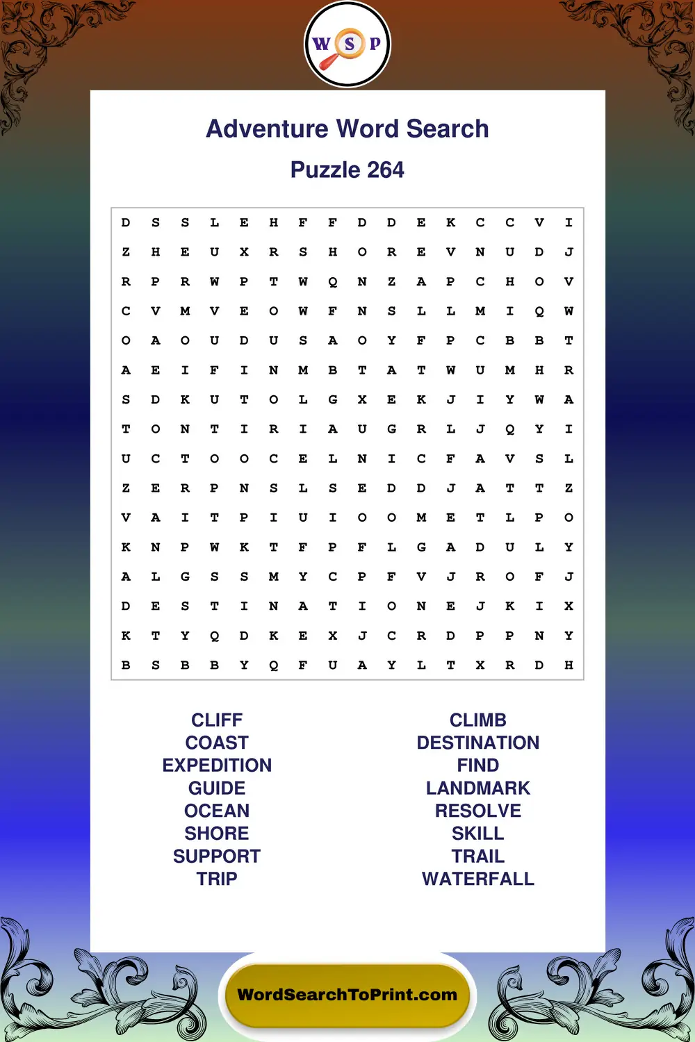 Adventure Word Search Puzzle 264