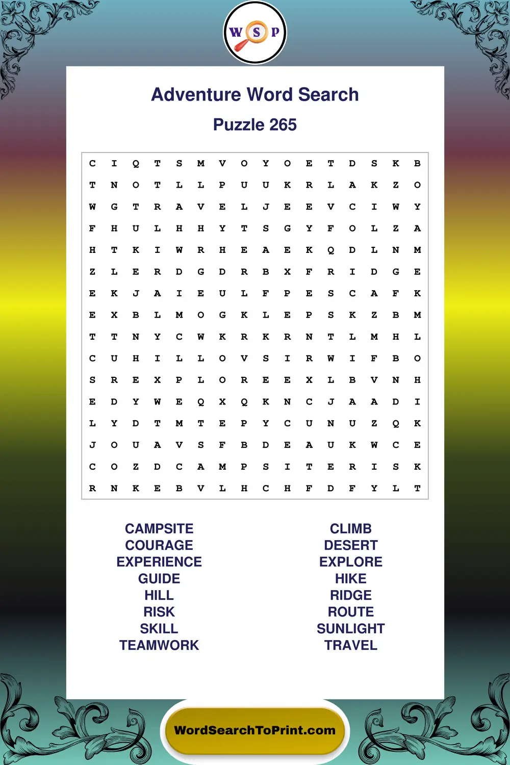 Adventure Word Search Puzzle 265