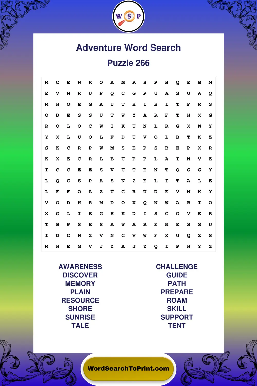 Adventure Word Search Puzzle 266