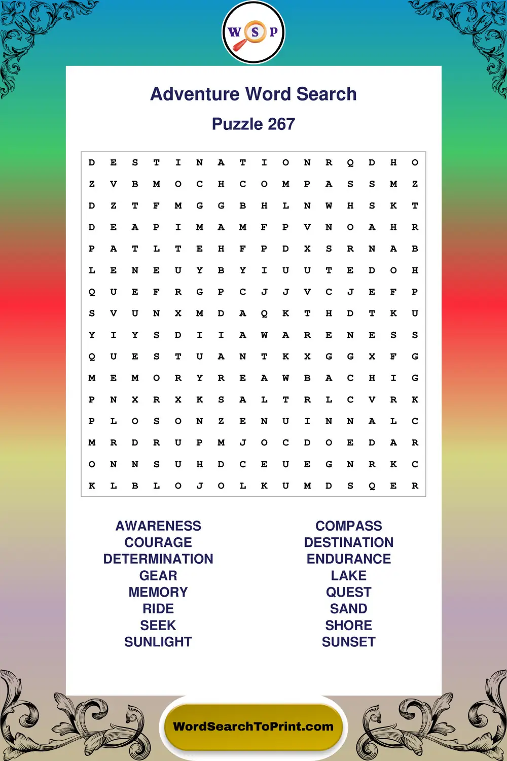 Adventure Word Search Puzzle 267
