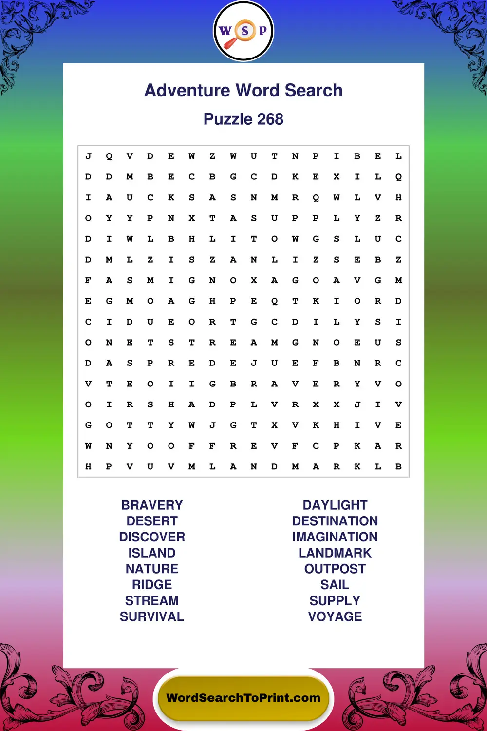 Adventure Word Search Puzzle 268