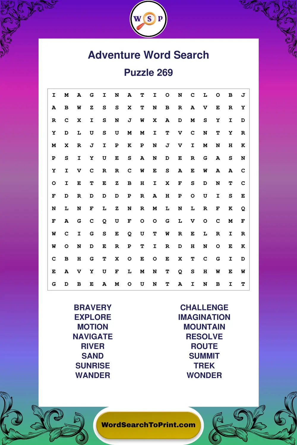 Adventure Word Search Puzzle 269