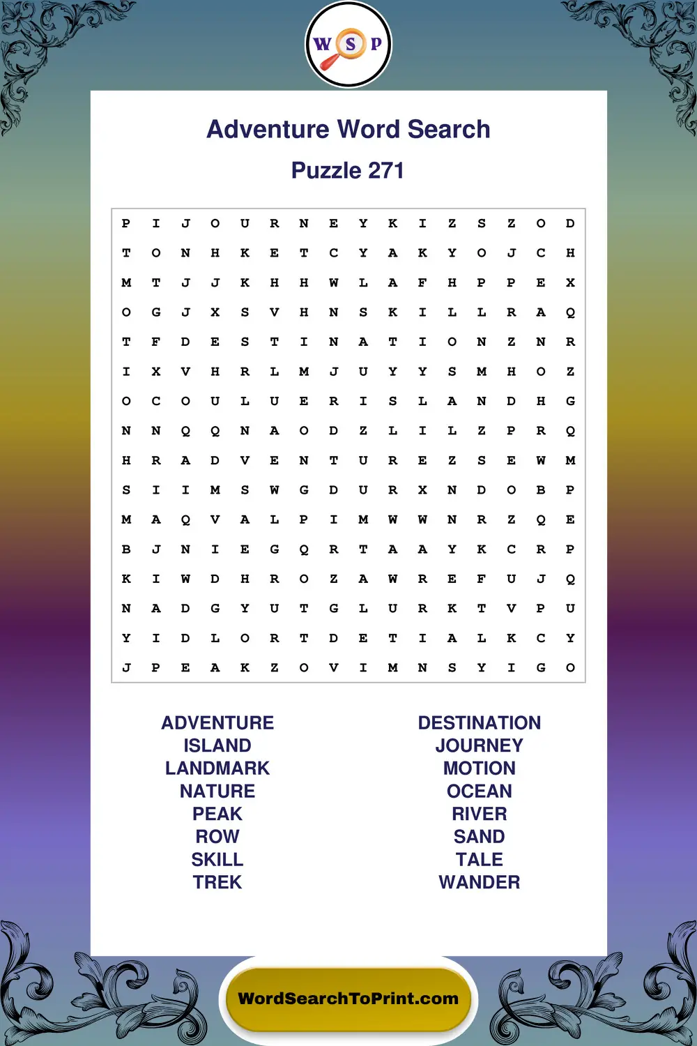 Adventure Word Search Puzzle 271