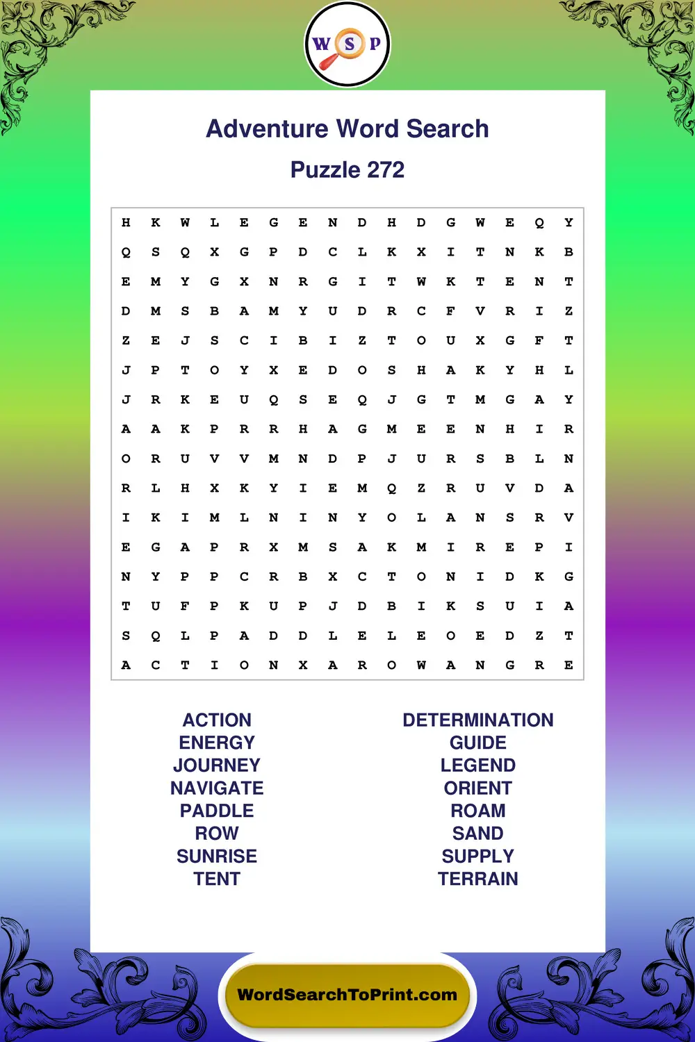 Adventure Word Search Puzzle 272