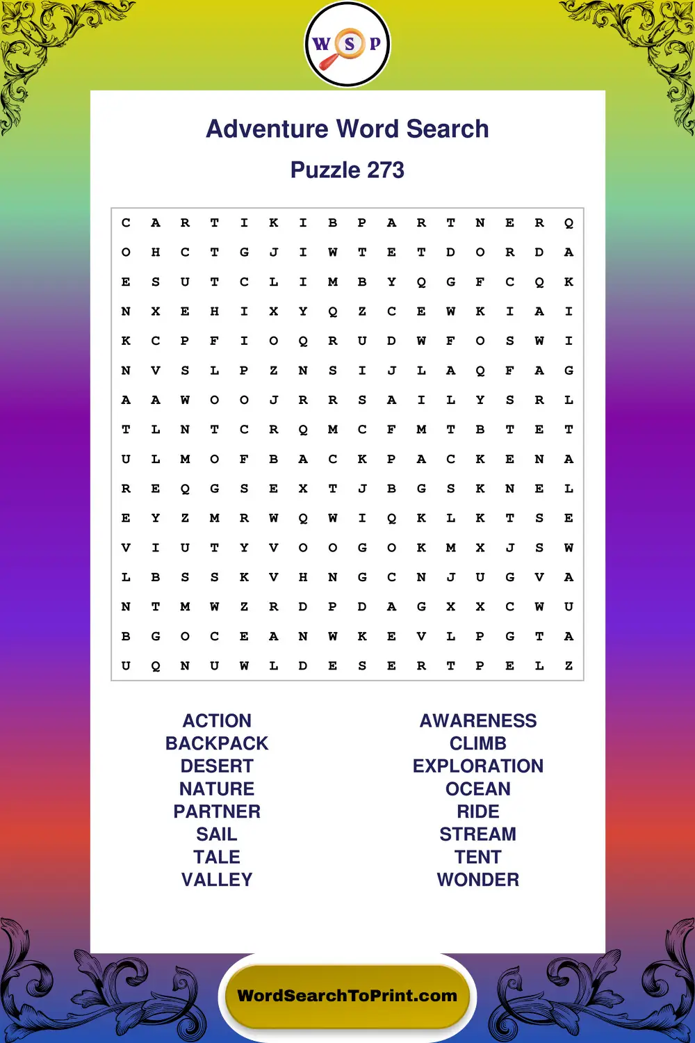 Adventure Word Search Puzzle 273