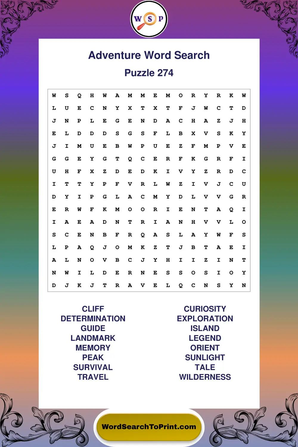 Adventure Word Search Puzzle 274