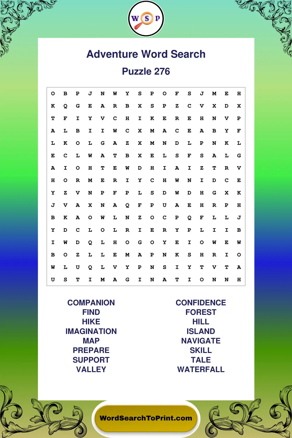 Adventure Word Search Puzzle 276
