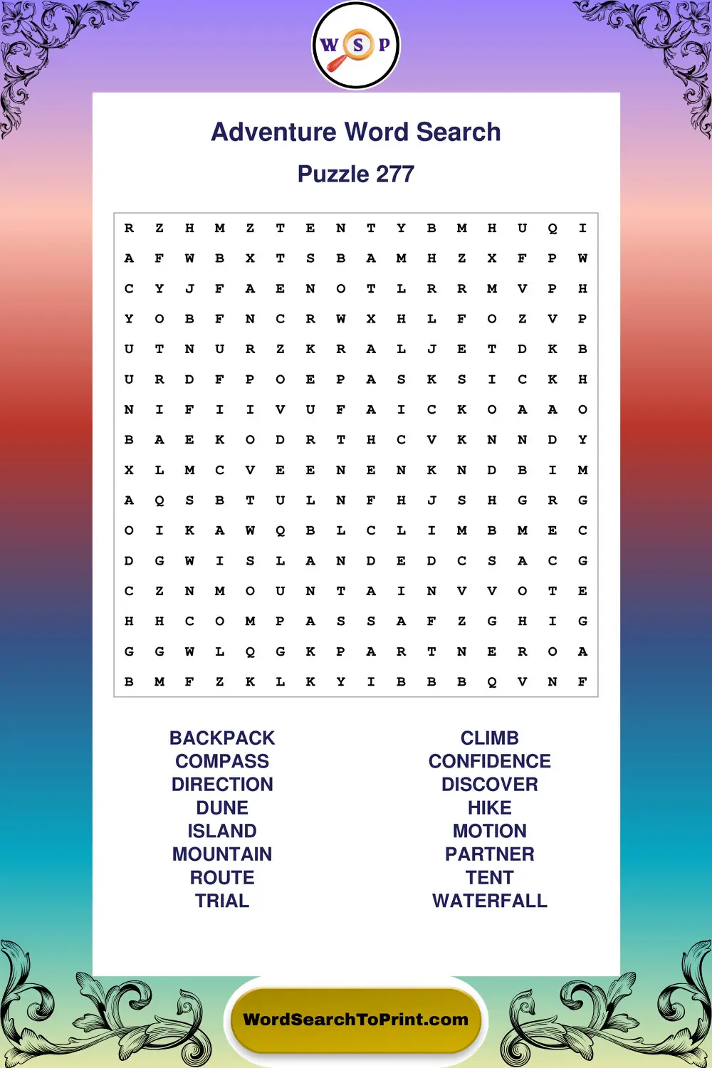 Adventure Word Search Puzzle 277