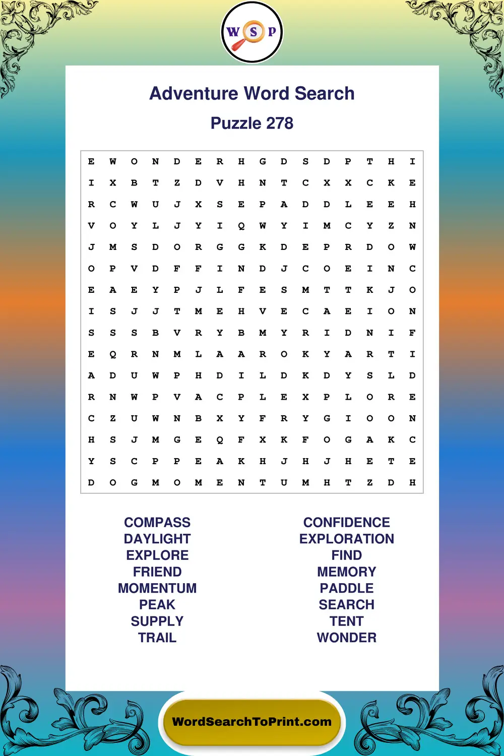 Adventure Word Search Puzzle 278