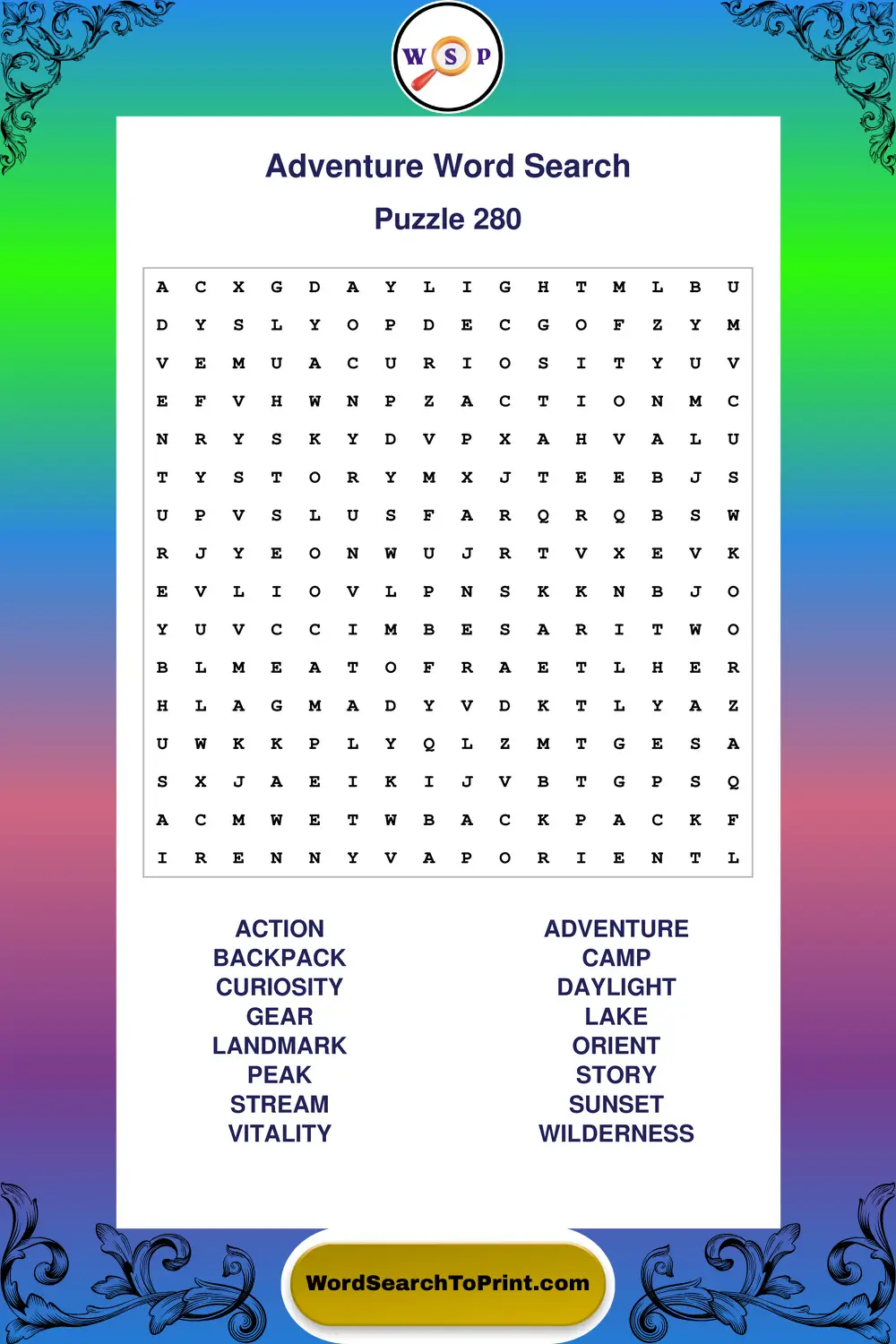 Adventure Word Search Puzzle 280