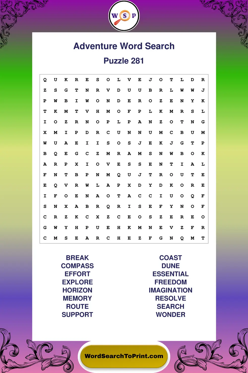 Adventure Word Search Puzzle 281