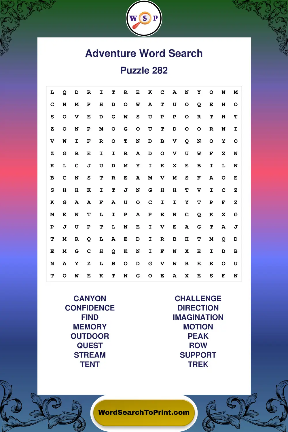 Adventure Word Search Puzzle 282