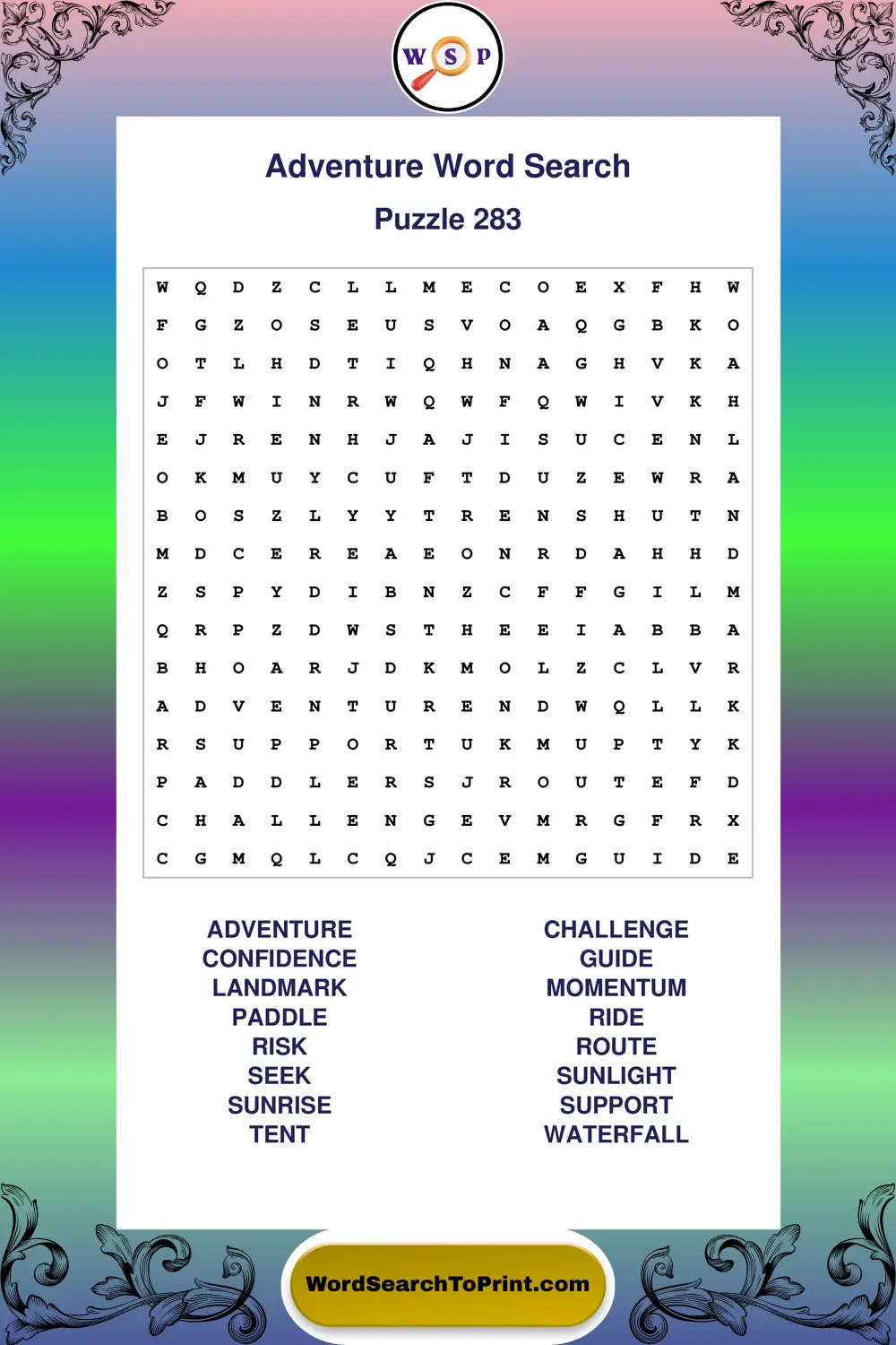 Adventure Word Search Puzzle 283