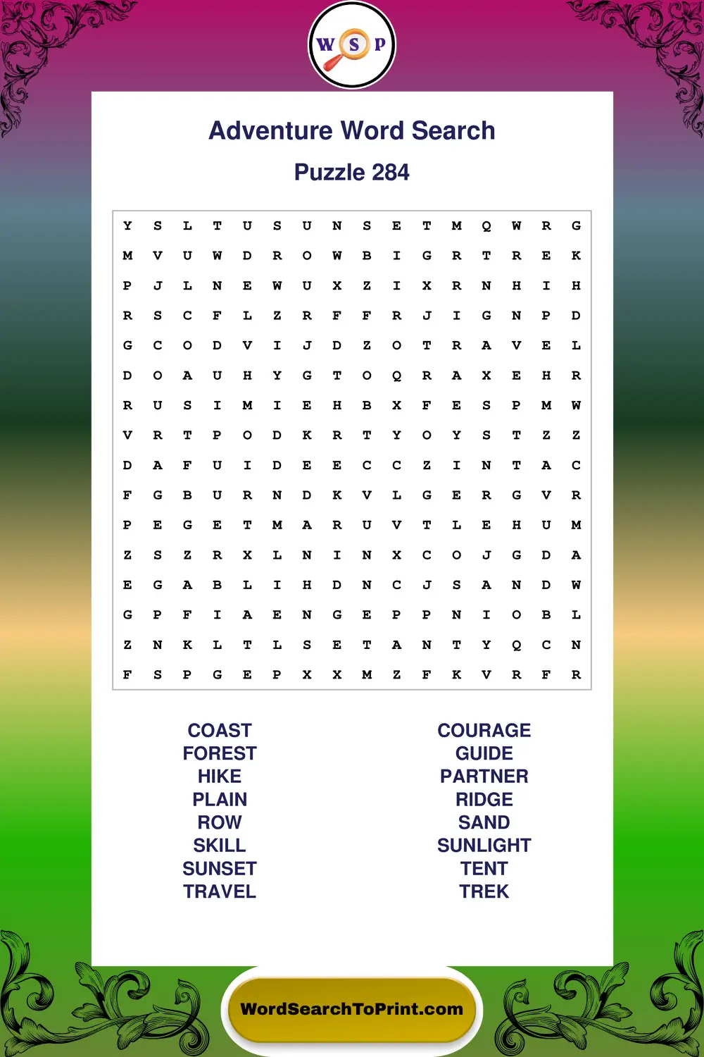 Adventure Word Search Puzzle 284