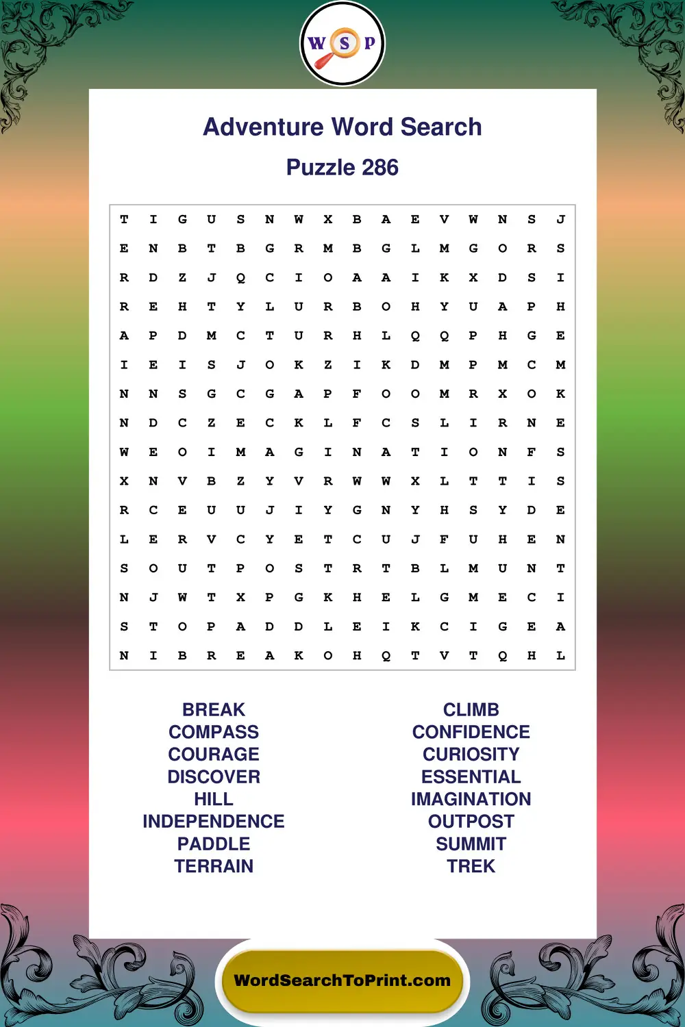 Adventure Word Search Puzzle 286