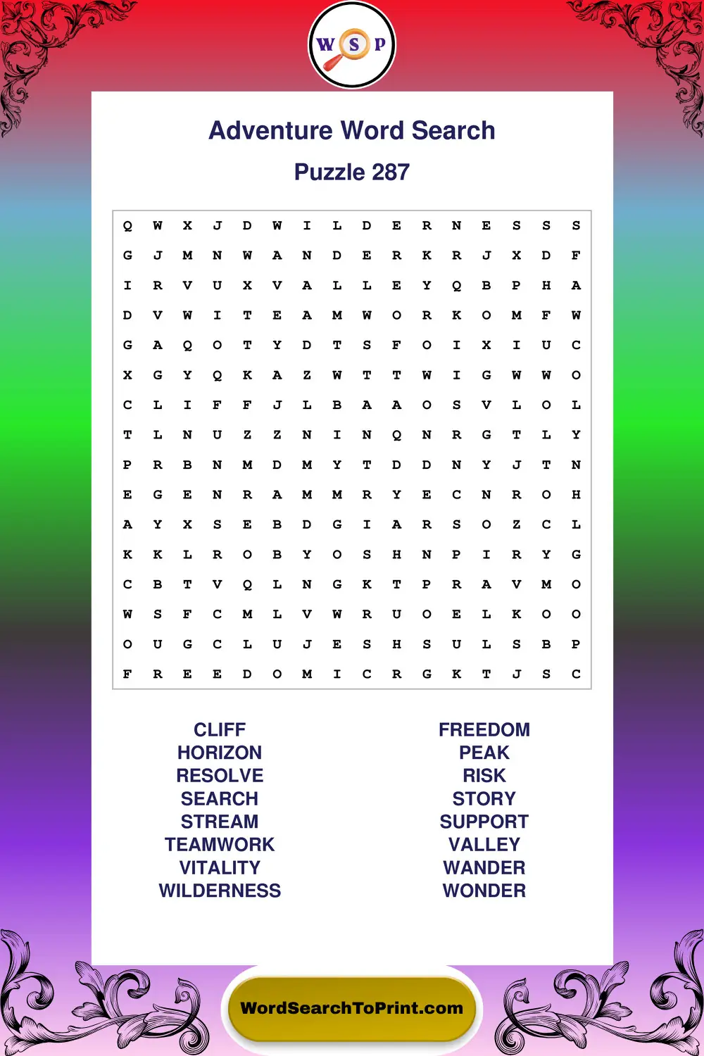 Adventure Word Search Puzzle 287