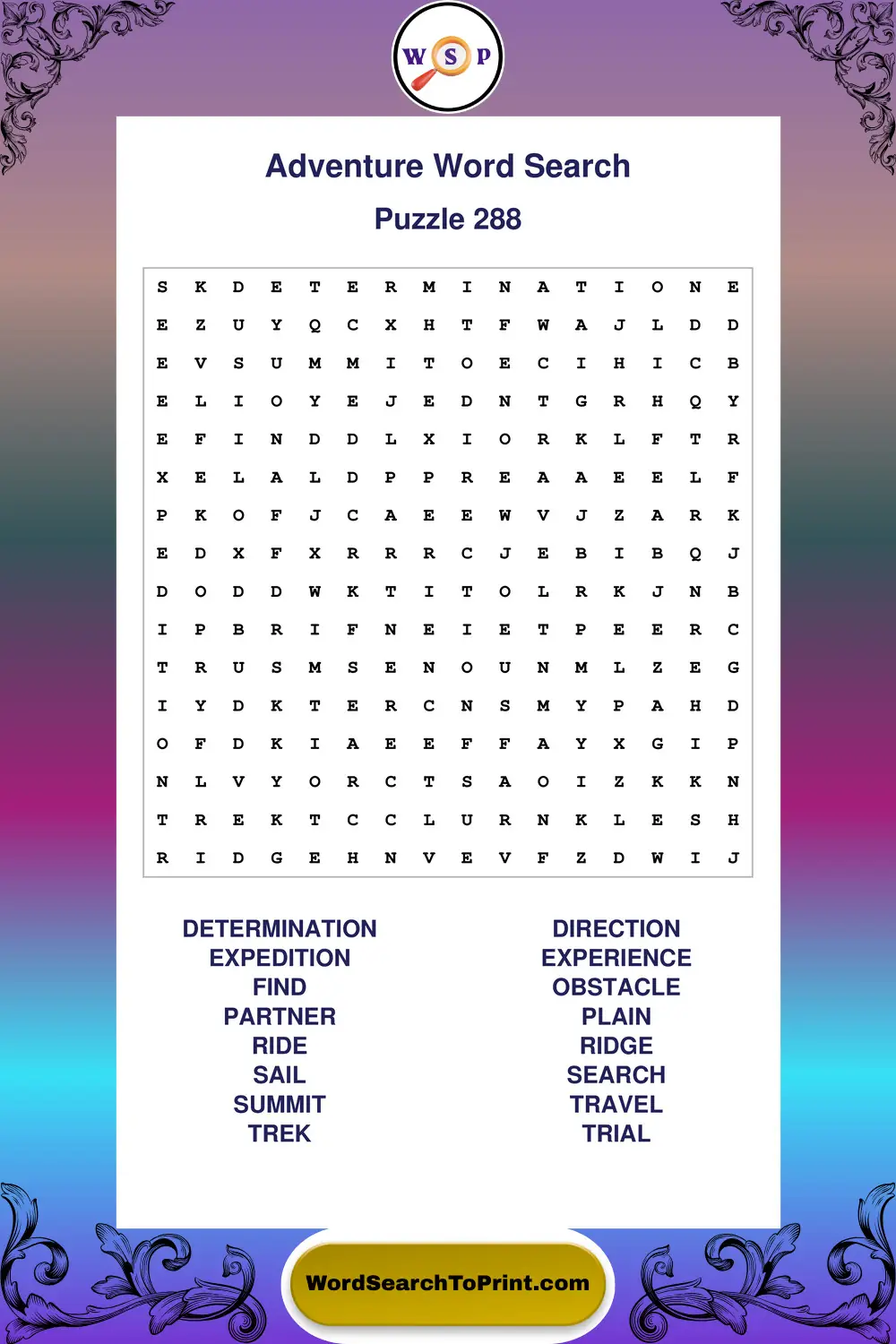Adventure Word Search Puzzle 288